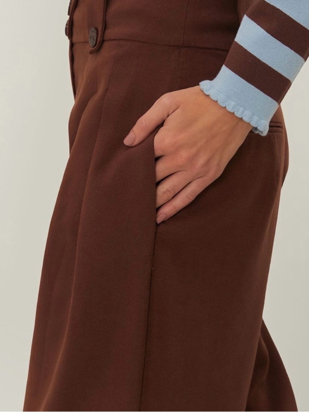 Farm Rio High-Waist Pleated Brown Women's Trousers Size M NWT - Picture 3 of 12